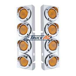 Stainless Front Air Cleaner Bracket With 8X 2" Flat Lights & Visors For Peterbilt - Amber Lens - United Pacific 30771
