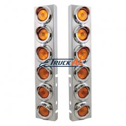 Stainless Front Air Cleaner Bracket With 12X 2" Flat Lights & Visors For Peterbilt - United Pacific 30773