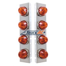SS Front Air Cleaner Bracket With 8X Glass Watermelon Lights & SS Bezels For Peterbilt-Dark Amber Lens - United Pacific 30983