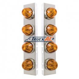SS Front Air Cleaner Bracket With 8X Glass Watermelon Lights & SS Bezels For Peterbilt-Amber Lens - United Pacific 30985