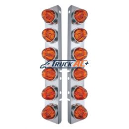 SS Front Air Cleaner Bracket With 12X Glass Watermelon Lights & SS Bezels For Peterbilt-Dark Amber Lens - United Pacific 30996