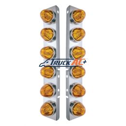 SS Front Air Cleaner Bracket With 12X Glass Watermelon Lights & SS Bezels For Peterbilt-Amber Lens - United Pacific 30998