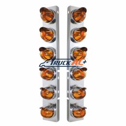 SS Front Air Cleaner Bracket With 12X Glass Watermelon Lights & SS Visors For Peterbilt-Amber Lens - United Pacific 30999