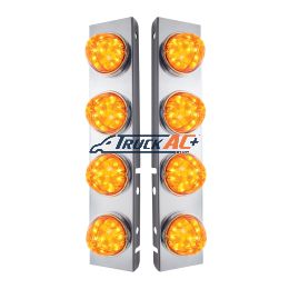SS Front Air Cleaner Bracket With 8X 17 LED Watermelon Lights & SS Bezels For Peterbilt-Amber LED & Lens (Pair) - United Pacific 31974