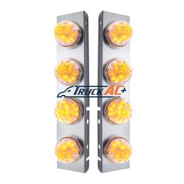 SS Front Air Cleaner Bracket With 8X 17 LED Watermelon Lights & SS Bezels For Peterbilt -Amber LED/Clear Lens (Pair) - United Pacific 31975