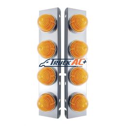 SS Front Air Cleaner Bracket W/8X 17 LED Beehive Lights & SS Bezels For Peterbilt -Amber LED & Lens (Pair) - United Pacific 31976