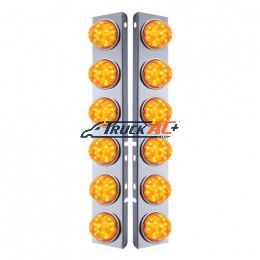 SS Front Air Cleaner Bracket W/12X 17 LED Watermelon Lights & SS Bezels For Peterbilt-Amber LED & Lens (Pair) - United Pacific 31978