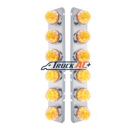 SS Front Air Cleaner Bracket W/12X 17 LED Watermelon Lights & SS Bezels For Peterbilt-Amber LED/Clear Lens (Pair) - United Pacific 31979