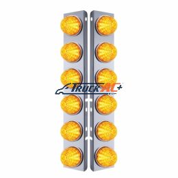 SS Front Air Cleaner Bracket W/12X 17 LED Beehive Lights & SS Bezels For Peterbilt-Amber LED & Lens (Pair) - United Pacific 31980
