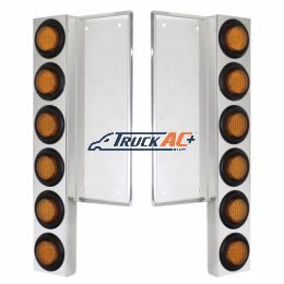 FL SS Front Air Cleaner Bracket W/12X 9 LED 2" Lights -Amber LED & Lens (Pair) - United Pacific 33054