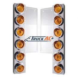 FL SS Front Air Cleaner Bracket W/12X 9 LED 2" Beehive Lights & Visors -Amber LED & Lens (Pair) - United Pacific 33057