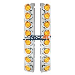 SS Front Air Cleaner Bracket With 16X 9 LED 2" Lights & Visors For Peterbilt-Amber LED & Lens - United Pacific 33600