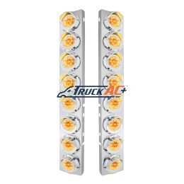 SS Front Air Cleaner Bracket With 16X 9 LED 2" Lights & Visors For Peterbilt-Amber LED/Clear Lens - United Pacific 33601
