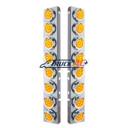 SS Front Air Cleaner Bracket With 16X 9 LED 2" Reflector Lights & Visors For Peterbilt -Amber LED & Lens - United Pacific 33602