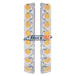 SS Front Air Cleaner Bracket With 16X 9 LED 2" Reflector Lights & Visors For Peterbilt-Amber LED/Clear Lens - United Pacific 33603
