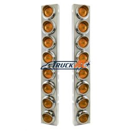 SS Front Air Cleaner Bracket With 16X 9 LED 2" Beehive Lights & Visors For Peterbilt-Amber LED & Lens - United Pacific 33606