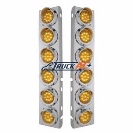 SS Front Air Cleaner Bracket With 12X 9 LED 2" Lights & Visors For Peterbilt-Amber LED & Lens - United Pacific 33608