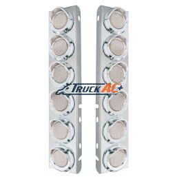 SS Front Air Cleaner Bracket With 12X 9 LED 2" Lights & Visors For Peterbilt-Amber LED/Clear Lens - United Pacific 33609