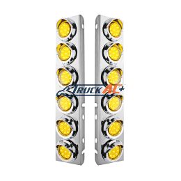 SS Front Air Cleaner Bracket With 12X 9 LED 2" Reflector Lights & Visors For Peterbilt-Amber LED & Lens - United Pacific 33610