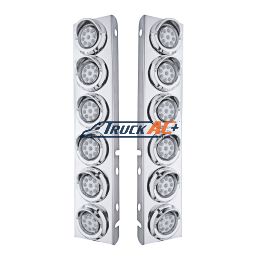 SS Front Air Cleaner Bracket With 12X 9 LED 2" Reflector Lights & Visors For Peterbilt-Amber LED/Clear Lens - United Pacific 33611