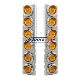 SS Front Air Cleaner Bracket With 12X 9 LED 2" Beehive Lights & Visors For Peterbilt-Amber LED & Lens - United Pacific 33614