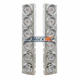 SS Front Air Cleaner Bracket With 12X 9 LED 2" Beehive Lights & Visors For Peterbilt-Amber LED/Clear Lens - United Pacific 33615