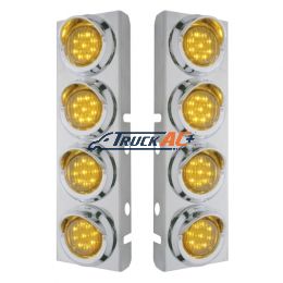 SS Front Air Cleaner Bracket With 8X 9 LED 2" Lights & Visors For Peterbilt-Amber LED & Lens - United Pacific 33616