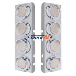 SS Front Air Cleaner Bracket With 8X 9 LED 2" Lights & Visors For Peterbilt-Amber LED/Clear Lens - United Pacific 33617