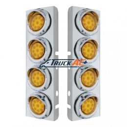 SS Front Air Cleaner Bracket With 8X 9 LED 2" Reflector Lights & Visors For Peterbilt -Amber LED & Lens - United Pacific 33618