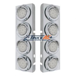 SS Front Air Cleaner Bracket With 8X 9 LED 2" Reflector Lights & Visors For Peterbilt -Amber LED/Clear Lens - United Pacific 33619