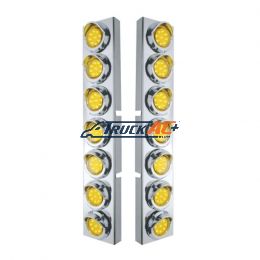SS Front Air Cleaner Bracket With 14X 9 Amber LED 2" Lights & Visors Bezel For KW Trucks -Amber Lens - United Pacific 33624