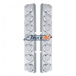 SS Front Air Cleaner Bracket With 14X 9 Amber LED 2" Lights & Visors Bezel For KW Trucks -Clear Lens - United Pacific 33625