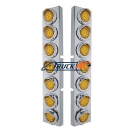 SS Front Air Cleaner Bracket With 14X 9 Amber LED 2" Reflector Lights & Visors For KW Trucks-Amber Lens - United Pacific 33626
