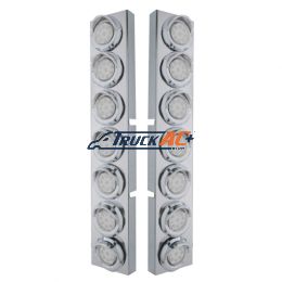SS Front Air Cleaner Bracket With 14X 9 Amber LED 2" Reflector Lights & Visors For KW Trucks-Clear Lens - United Pacific 33627