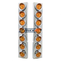 SS Front Air Cleaner Brkt With 14X 9 Amber LED 2" Beehive Lights & Visors For KW Trucks -Amber Lens - United Pacific 33630