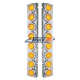 SS Front Air Cleaner Bracket With 16X 9 LED 2" Lights & Bezels For Peterbilt-Amber LED & Lens - United Pacific 33700