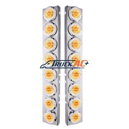 SS Front Air Cleaner Bracket With 16X 9 LED 2" Lights & Bezels For Peterbilt-Amber LED/Clear Lens - United Pacific 33701