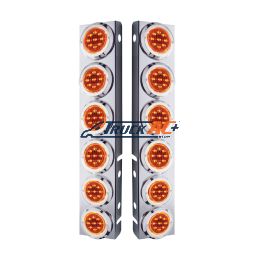 SS Front Air Cleaner Bracket With 12X 9 LED 2" Lights & Bezels For Peterbilt-Amber LED & Lens - United Pacific 33708