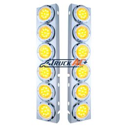 SS Front Air Cleaner Bracket With 12X 9 LED 2" Lights & Bezels For Peterbilt-Amber LED/Clear Lens - United Pacific 33709