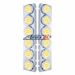 SS Front Air Cleaner Bracket With 12X 9 LED 2" Reflector Lights & Bezels For Peterbilt-Amber LED/Clear Lens - United Pacific 33711