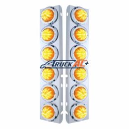 SS Front Air Cleaner Bracket With 12X 9 LED 2" Beehive Lights & Bezels For Peterbilt-Amber LED & Lens - United Pacific 33714