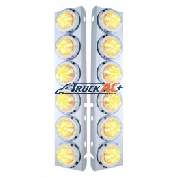 SS Front Air Cleaner Bracket With 12X 9 LED 2" Beehive Lights & Bezels For Peterbilt-Amber LED/Clear Lens - United Pacific 33715