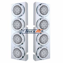 SS Front Air Cleaner Bracket With 8X 9 LED 2" Reflector Lights & Bezels For Peterbilt -Amber LED/Clear Lens - United Pacific 33719
