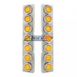 SS Front Air Cleaner Bracket With 14X 9 LED 2" Lights & Bezel For KW Trucks -Amber LED & Lens - United Pacific 33724