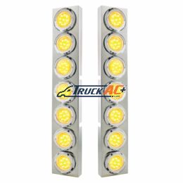SS Front Air Cleaner Bracket With 14X 9 LED 2" Lights & Bezel For KW Trucks -Amber LED/Clear Lens - United Pacific 33725