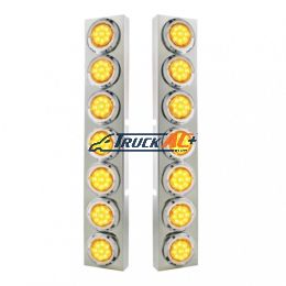SS Front Air Cleaner Bracket With 14X 9 Amber LED 2" Reflector Lights & Bezel For KW Trucks -Amber Lens - United Pacific 33726