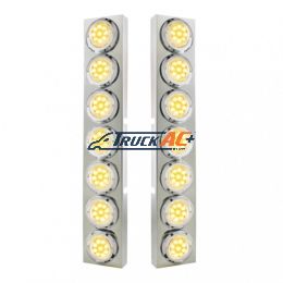 SS Front Air Cleaner Bracket With 14X 9 Amber LED 2" Reflector Lights & Bezel For KW Trucks -Clear Lens - United Pacific 33727