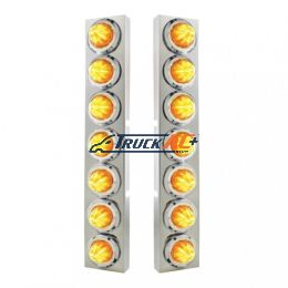 SS Front Air Cleaner Bracket With 14X 9 Amber LED 2" Beehive Lights & Bezels For KW Trucks -Amber Lens - United Pacific 33730