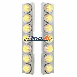 SS Front Air Cleaner Bracket With 14X 9 Amber LED 2" Beehive Lights & Bezels For KW Trucks -Clear Lens - United Pacific 33731