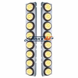 SS Front Air Cleaner Bracket With 16X 9 LED 2" Reflector Lights For Peterbilt-Amber LED/Clear Lens - United Pacific 33803